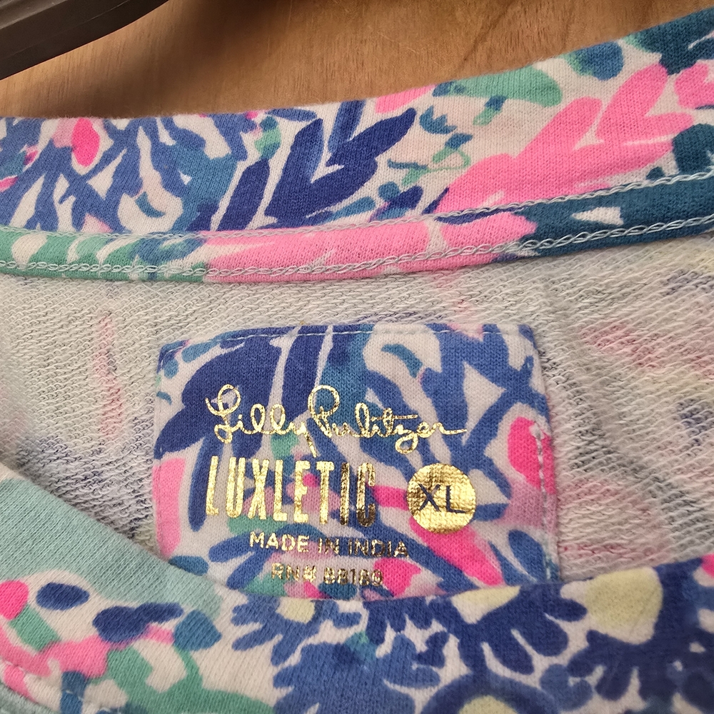 Lilly Pulitzer Mint Floral Crewneck Sweatshirt with Pink & Navy Accents - Picture 3 of 3